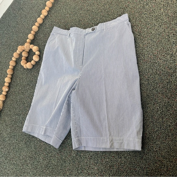 LAND’S END Blue & White Striped Seersucker Shorts Elastic Waist Comfy Casual 16 - Picture 8 of 16